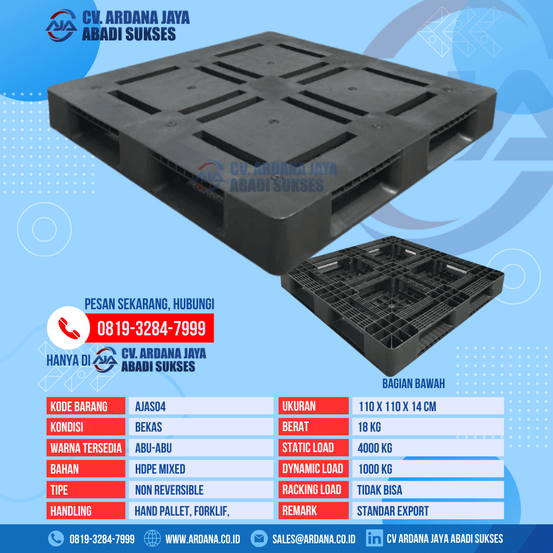 Pallet Plastik Bekas Ukuran 110x110x14cm Abu-Abu Wajik [AJAS04]