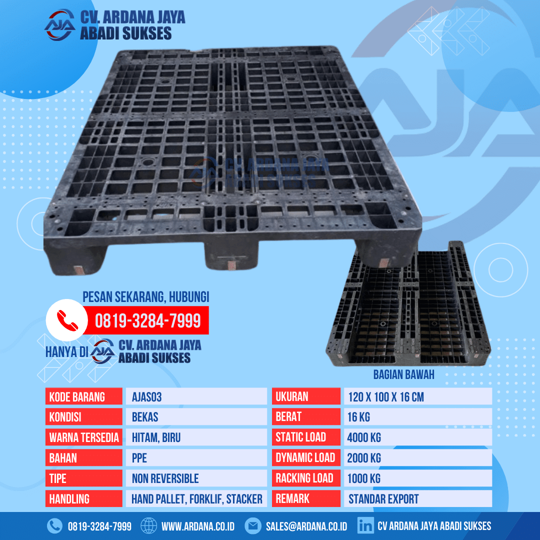Pallet Plastik Bekas Ukuran 120x100x16cm Hitam Bentuk M [AJAS03]