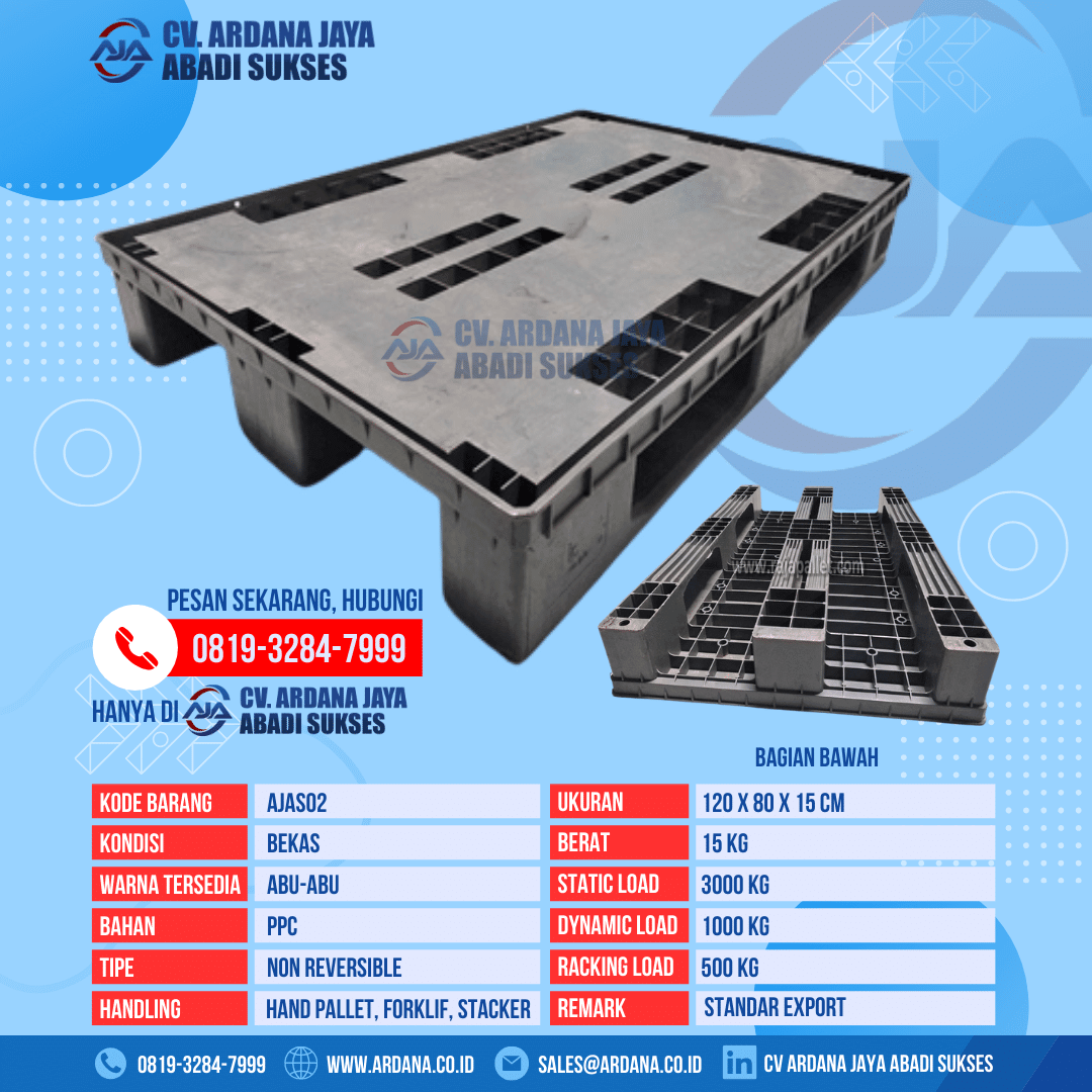 Pallet Plastik Bekas Ukuran 120x80x15cm Abu-Abu Bentuk M [AJAS02]