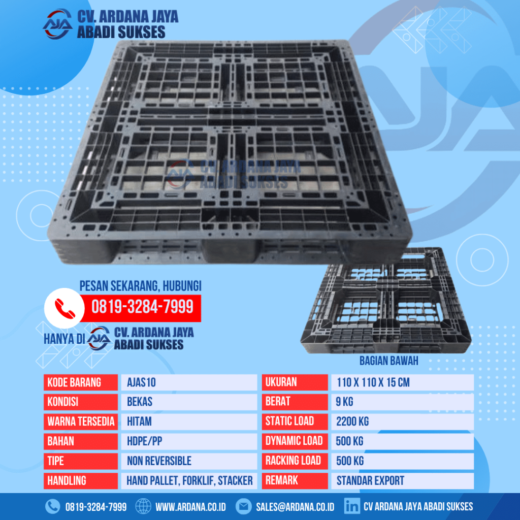 Pallet Plastik Bekas Ukuran 110x110x15 cm Hitam