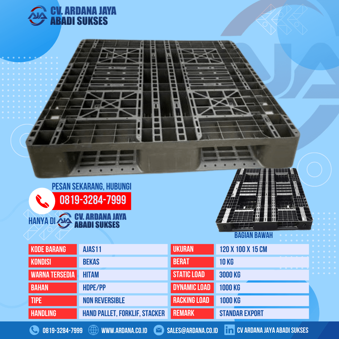 Pallet Plastik Bekas Ukuran 120x100x15cm Untuk Industri Pergudangan