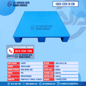 Pallet Plastik Bekas & Baru Ukuran 100x120x16 cm - AJAS02 - Biru