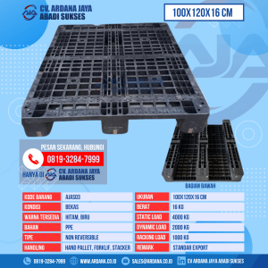 Pallet Plastik Bekas & Baru Ukuran 100x120x16 cm - AJAS03 - Hitam