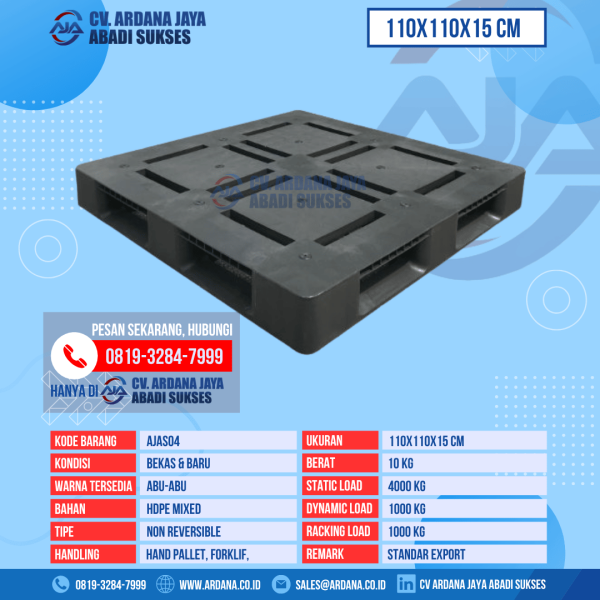 Pallet Plastik Bekas & Baru Ukuran 110x110x15 cm - AJAS04 - Abu-Abu