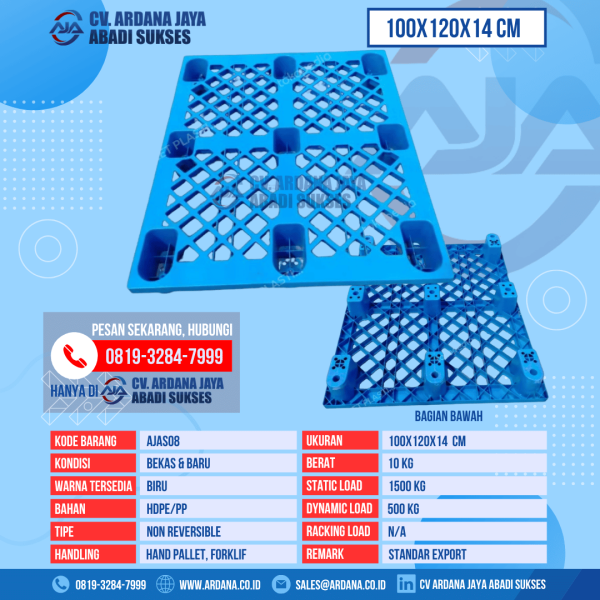 Pallet Plastik Bekas & Baru Ukuran 100x120x14 cm - AJAS08 - Biru
