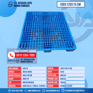 Pallet Plastik Bekas & Baru Ukuran 100x120x15 cm - AJAS10 - Biru