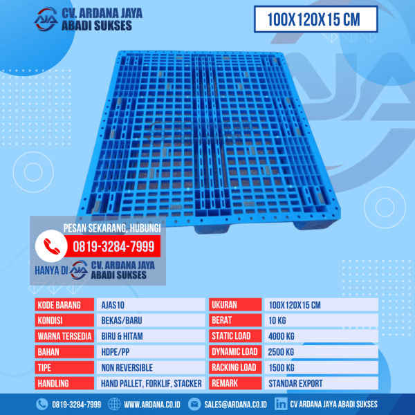 Pallet Plastik Bekas & Baru Ukuran 100x120x15 cm - AJAS10 - Biru