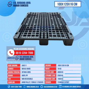 Pallet Plastik Bekas & Baru Ukuran 100x120x16 cm - AJAS11 - Hitam