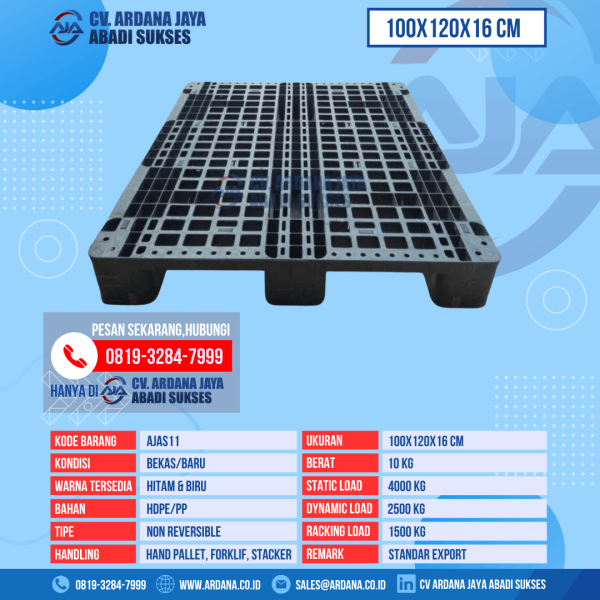 Pallet Plastik Bekas & Baru Ukuran 100x120x16 cm - AJAS11 - Hitam