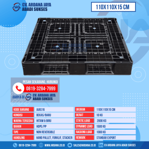 Pallet Plastik Bekas & Baru Ukuran 110x110x15 cm - AJAS16 - Hitam