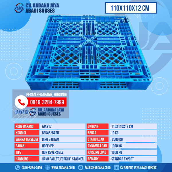 Pallet Plastik Bekas & Baru Ukuran 110x110x12 cm - AJAS17 - Biru