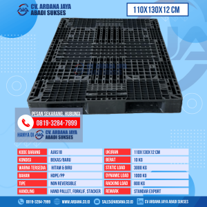 Pallet Plastik Bekas & Baru Ukuran 110x130x12 cm - AJAS18 - Hitam