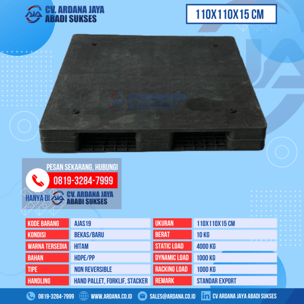 Pallet Plastik Bekas & Baru Ukuran 110x110x15 cm - AJAS19 - Hitam