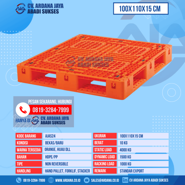 Pallet Plastik Bekas & Baru Ukuran 100x110x15 cm - AJAS24 - Orange