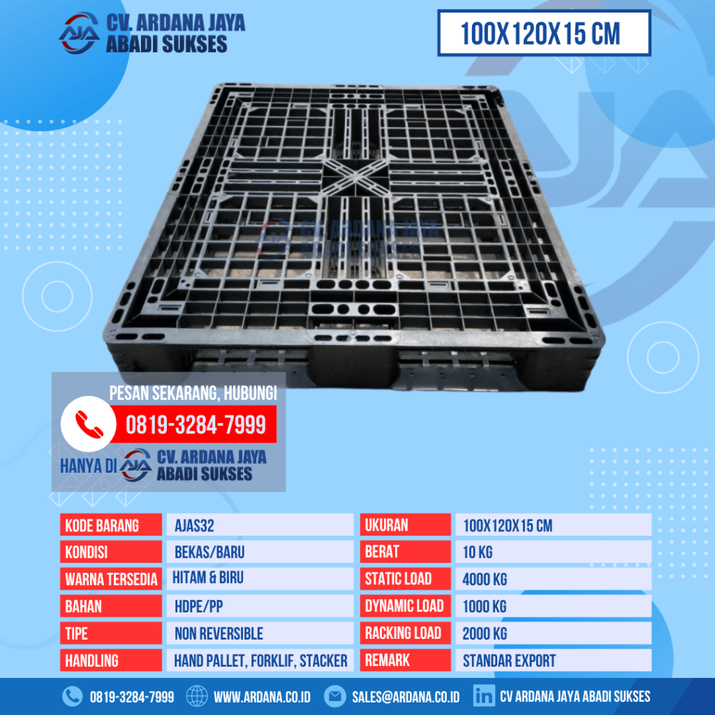 Pallet Plastik Bekas & Baru Ukuran 100x120x15 cm - AJAS32 - Hitam