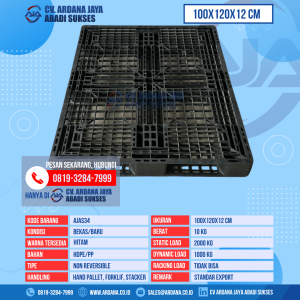 Pallet Plastik Bekas & Baru Ukuran 100x120x12 cm - AJAS34 - Hitam