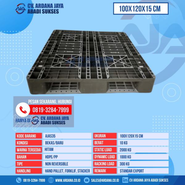 Pallet Plastik Bekas & Baru Ukuran 100x120x15 cm - AJAS35 - Hitam