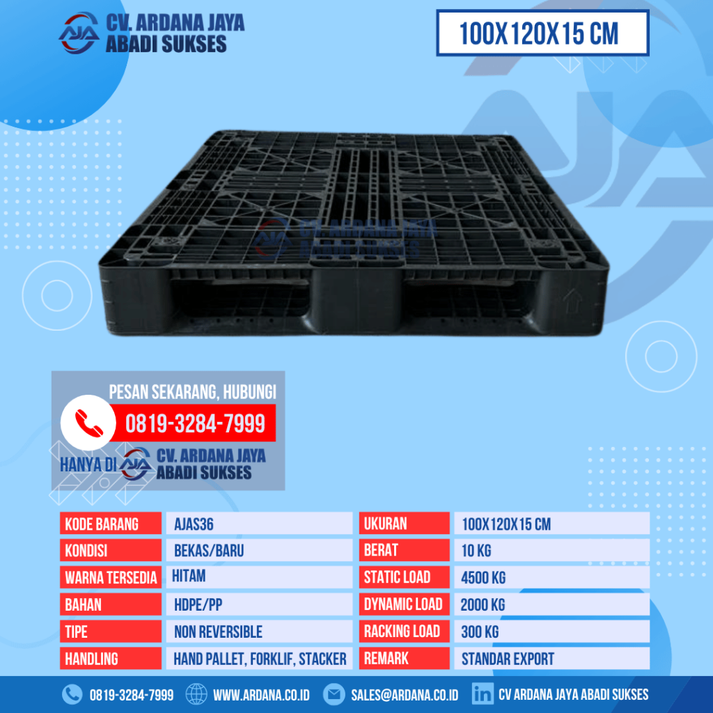 Pallet Plastik Bekas & Baru Ukuran 100x120x15 cm - AJAS36 - Hitam