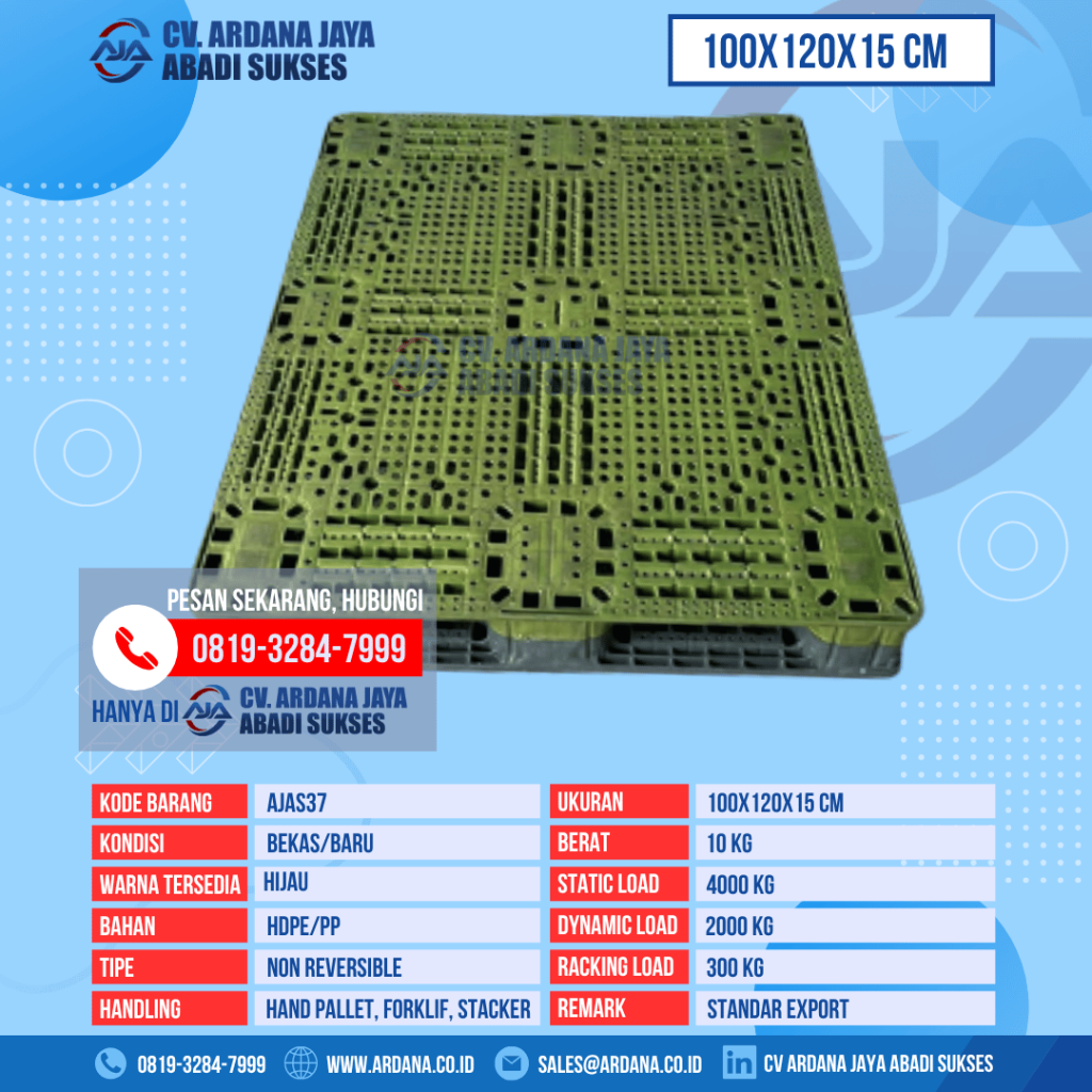 Pallet Plastik Bekas & Baru Ukuran 100x120x15 cm - AJAS37 - Hijau