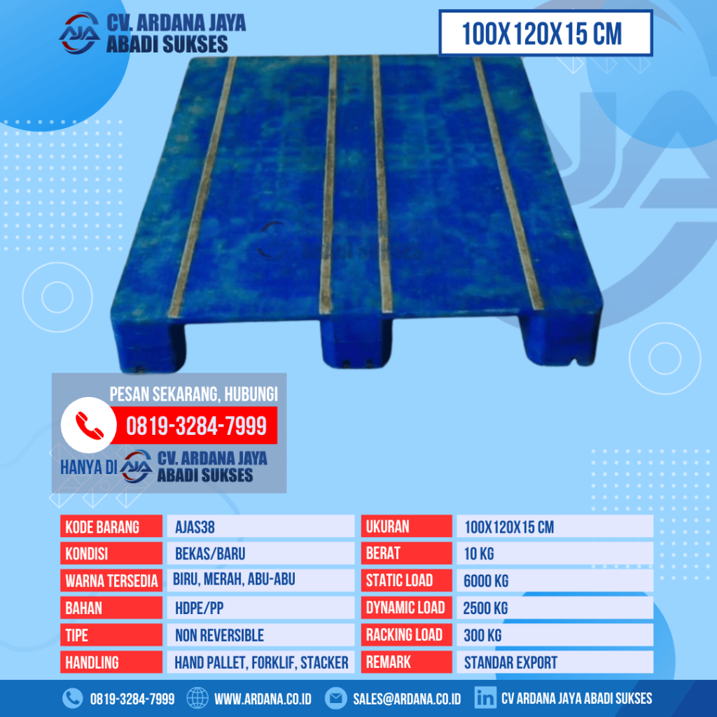Pallet Plastik Bekas & Baru Ukuran 100x120x15 cm - AJAS38 - Biru