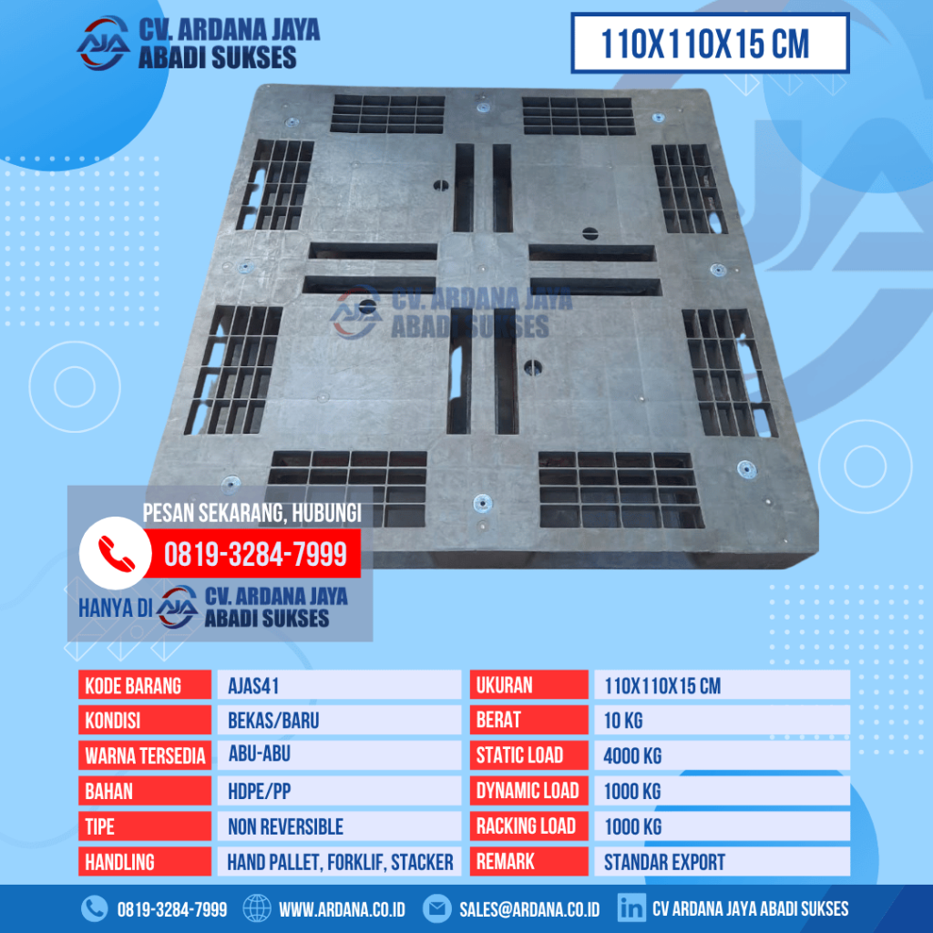 Pallet Plastik Bekas & Baru Ukuran 100x100x15 cm - AJAS41 - Abu-Abu