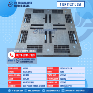 Pallet Plastik Bekas & Baru Ukuran 100x100x15 cm - AJAS41 - Abu-Abu