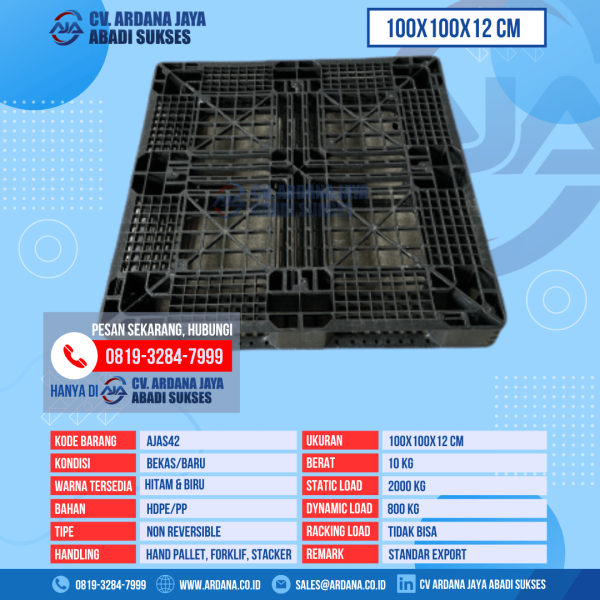Pallet Plastik Bekas & Baru Ukuran 100x100x12 cm - AJAS42 - Hitam