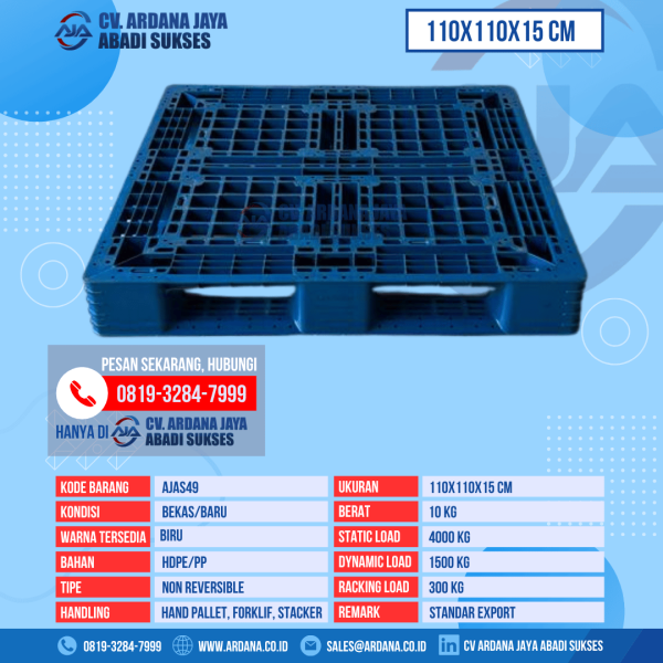 Pallet Plastik Bekas & Baru Ukuran 110x110x15 cm - AJAS49 - Biru