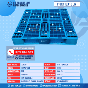 Pallet Plastik Bekas & Baru Ukuran 110x110x15 cm - AJAS50 - Biru