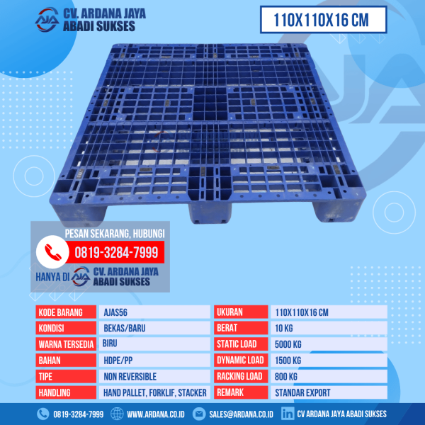 Pallet Plastik Bekas & Baru Ukuran 110x110x16 cm - AJAS56 - Biru