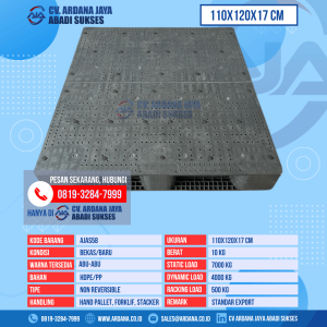 Pallet Plastik Bekas & Baru Ukuran 110x120x17 cm - AJAS58 - Abu-Abu