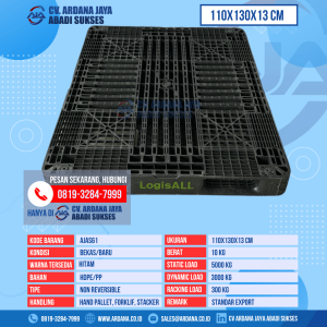 Pallet Plastik Bekas & Baru Ukuran 110x130x13 cm - AJAS61 - Hitam