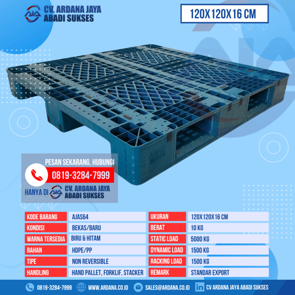 Pallet Plastik Bekas & Baru Ukuran 120x120x16 cm - AJAS64 - Biru