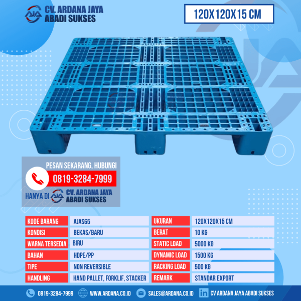 Pallet Plastik Bekas & Baru Ukuran 120x120x15 cm - AJAS65 - Biru