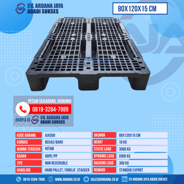Pallet Plastik Bekas & Baru Ukuran 80x120x15 cm - AJAS69 - Hitam
