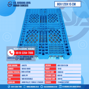 Pallet Plastik Bekas & Baru Ukuran 80x120x15 cm - AJAS70 - Biru