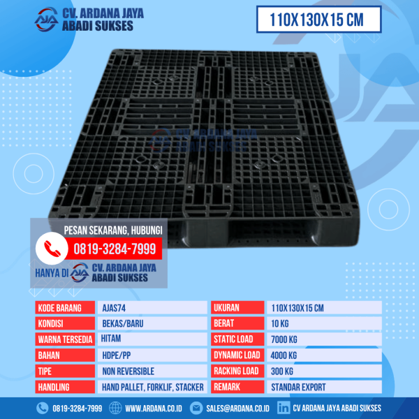 Pallet Plastik Bekas & Baru Ukuran 110x130x15 cm - AJAS74 - Hitam